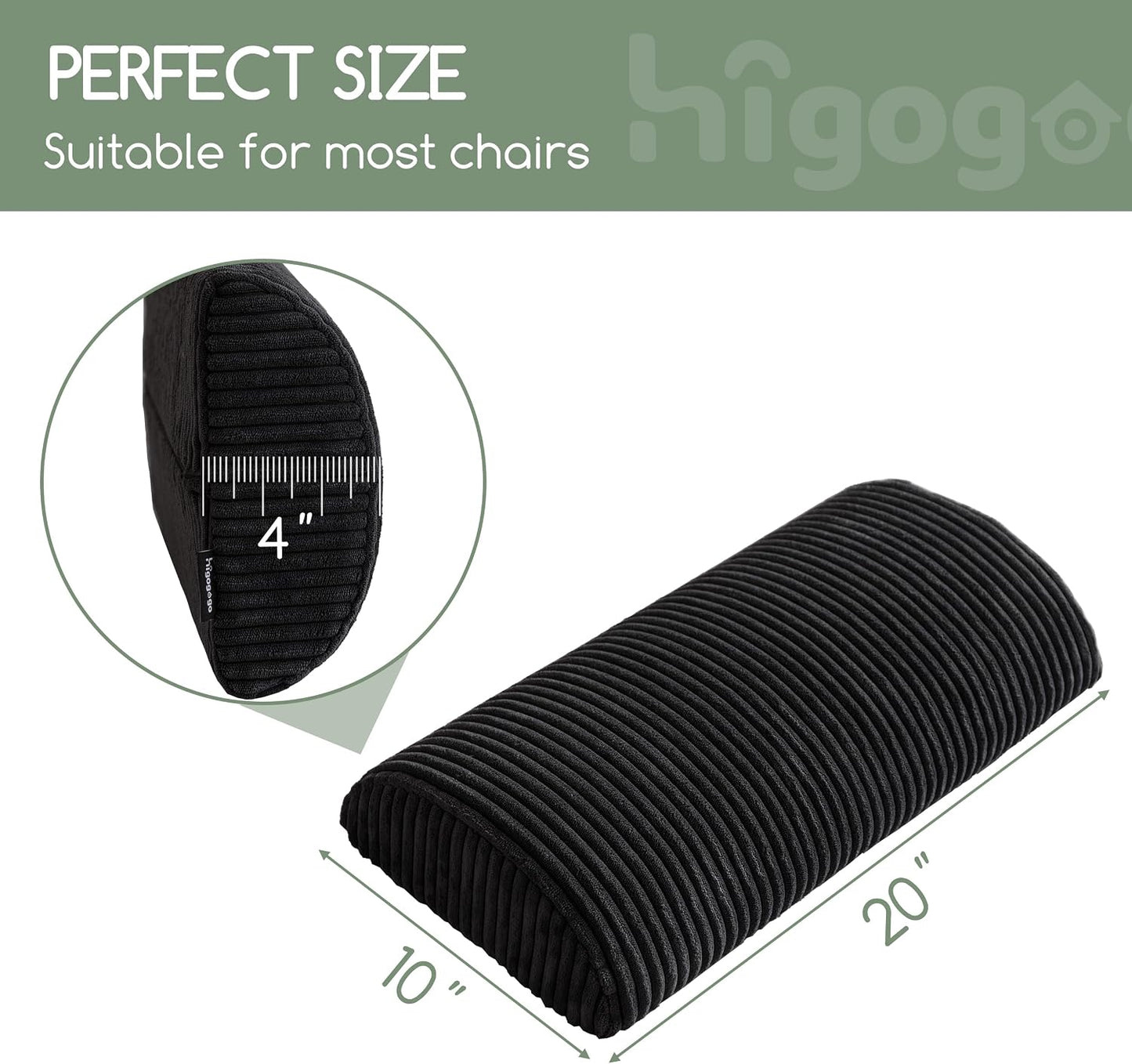 HIGOGOGO Lumbar Support Pillow for Recliner Chair/Accent Chair/Couch, Memory Foam Back Support Cushion for Elderly, Recliner Cushions for Back Rest, Pain Relief, Reading, Washable Cover, Dark Grey