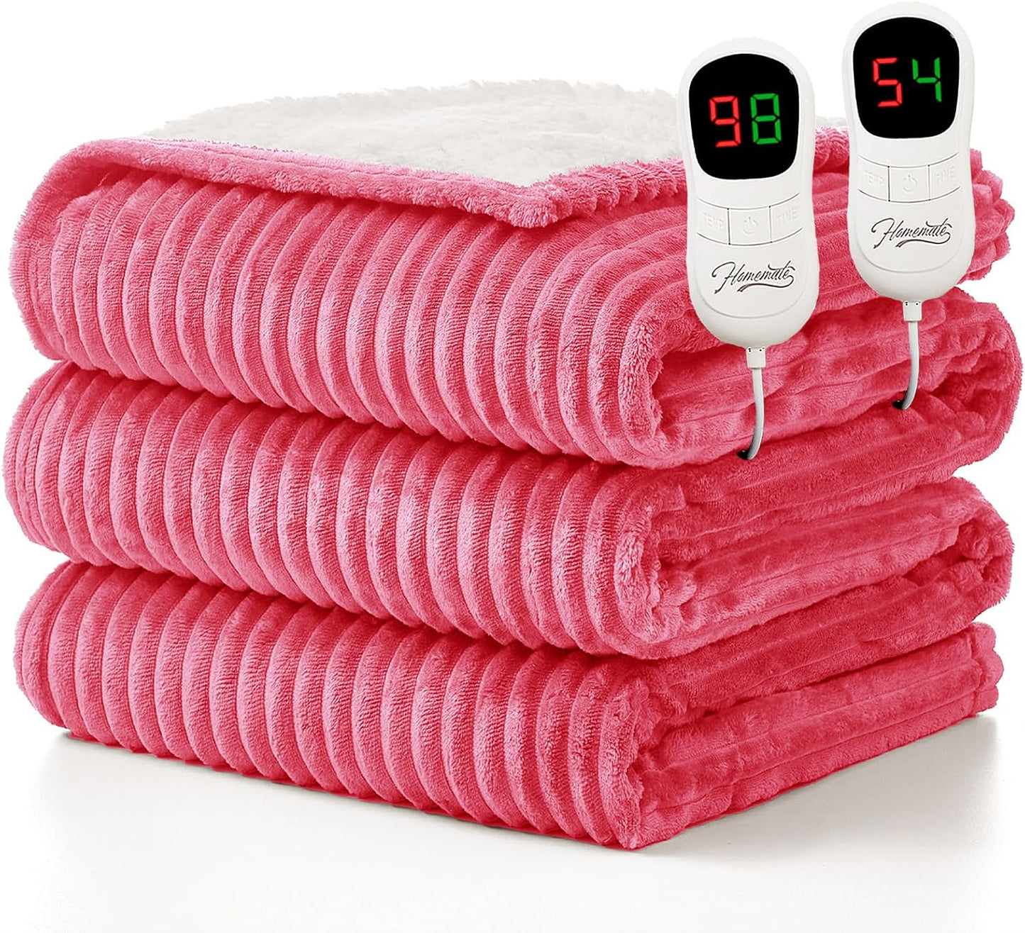 Homemate Heated Blanket Electric Throw - 50"x60" Heating Blanket Throw 1/2/4/6/8 Hours Auto-Off 10 Heat Levels Over-Heat Protection Soft Flannel Sherpa Heater ETL Certification