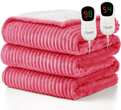 Homemate Heated Blanket Electric Throw - 50"x60" Heating Blanket Throw 1/2/4/6/8 Hours Auto-Off 10 Heat Levels Over-Heat Protection Soft Flannel Sherpa Heater ETL Certification