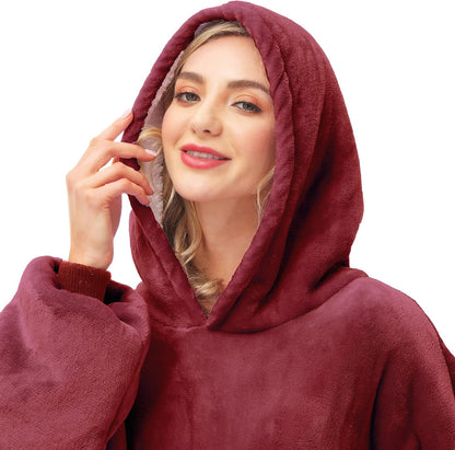 Kipswiza Wearable Blanket Hoodie Gifts for Women and Men, Oversized Cozy Warm Flannel Sherpa Hooded Blankets Sweatshirt with Giant Pockets for Adult and Teens, Dark Gray