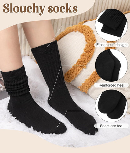 Justay 5 Pairs Slouchy Socks for Women - Slouch Long Crew Knit Boot Athletic Calf Tube Scrunch Socks