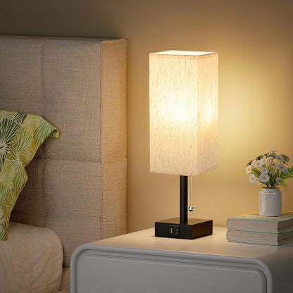 aooshine Small Table Lamp for Bedroom - Bedside Lamps for Nightstand, Minimalist Night Stand Light Lamp with Square Fabric Shade, Desk Reading Lamp for Kids Room Living Room Office Dorm