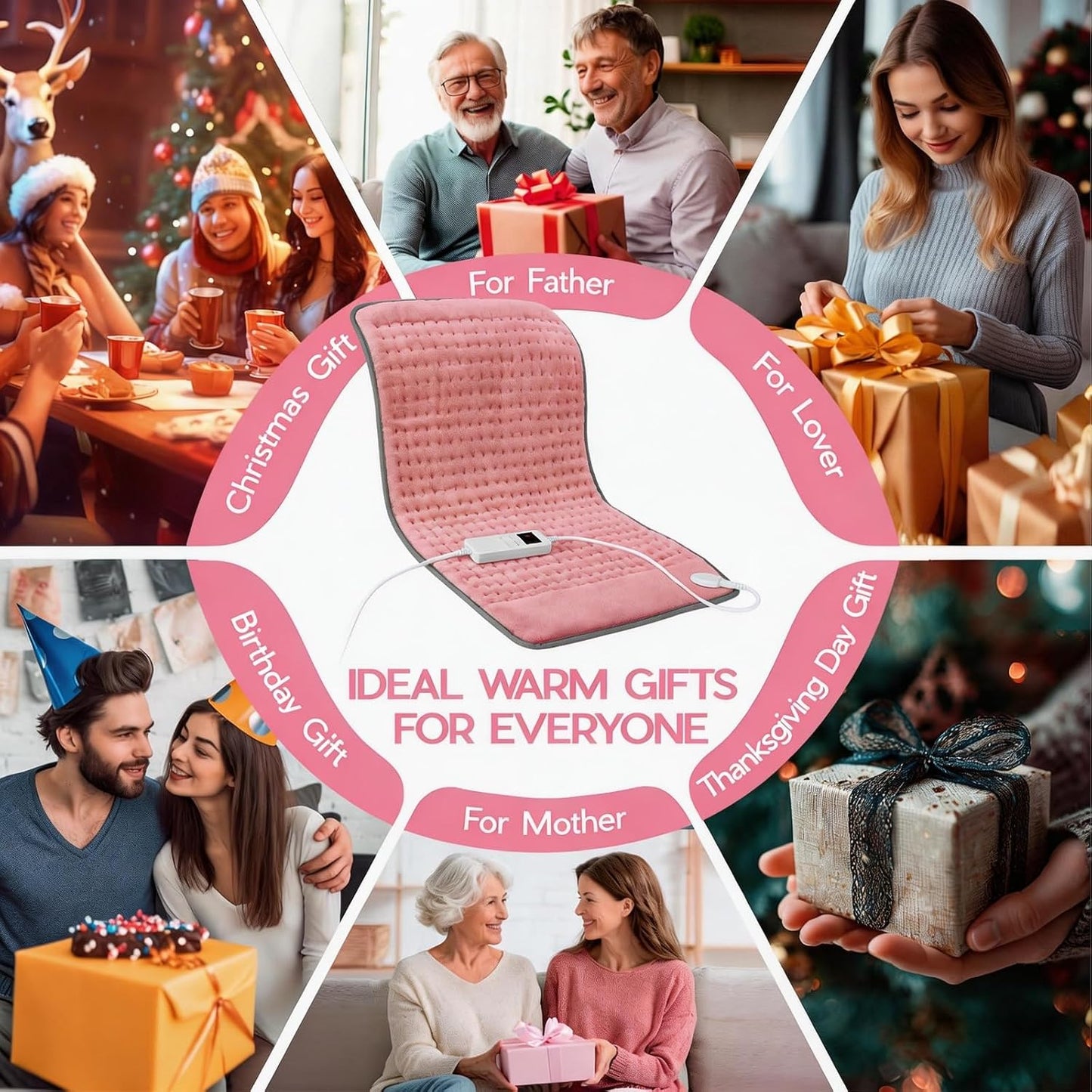 Heating Pad for Period Cramps, Heating Pad for Back/Neck/Shoulder Muscle Pain, 6 Heating & 4 Timer Setting, Auto Shut Off, Dry/Moist Heat & Machine Washable, Birthday Christma s Gifts for Women Mom