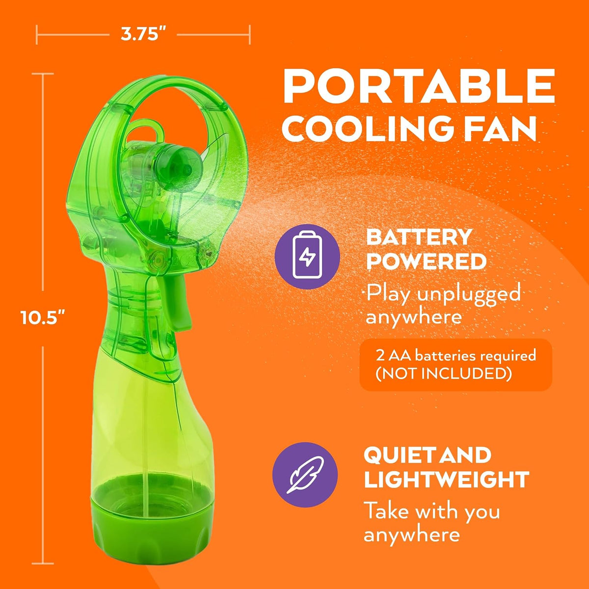 O2COOL Deluxe Handheld Misting Fan Battery Powered Green