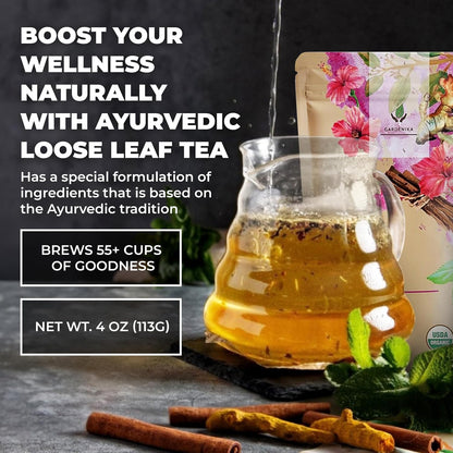 Gardenika Organic Loose Leaf Tea Sampler – 8 Pack, 1 LB – Herbal and Naturally Caffeine-Free Set - Ayurvedic Assortment Blend
