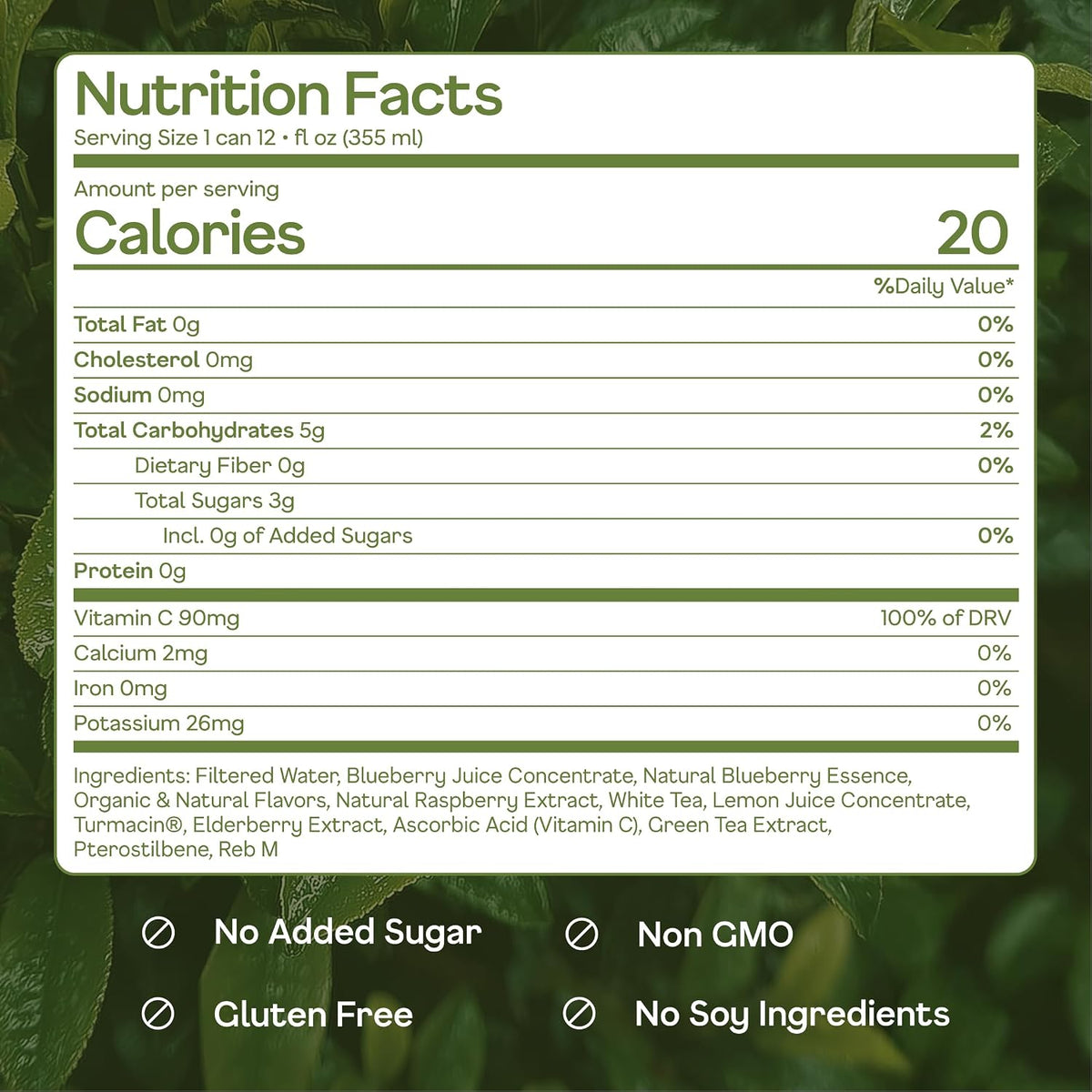 Happy Being Blueberry White Tea, Antioxidant, Low Sugar, 12oz 4 Pack