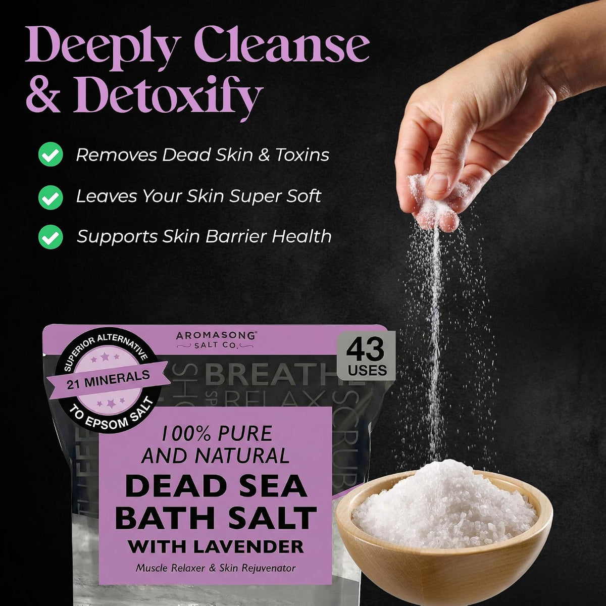 Aromasong Dead Sea Salt - Spa Bath Salt - 19 Lbs Fine Grain Bulk - 100% Pure - Better Absorbing Than Epsom Salt - Soak for Women & Men for Skin Issues and to Relax Tired Muscles - Resealable Pack.