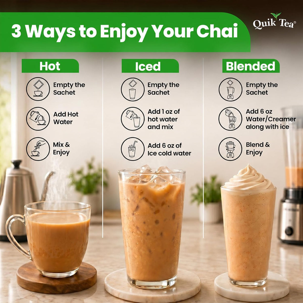QuikTea Instant Chai Tea Latte Mix, Lemongrass, Unsweetened, 10 Sachets