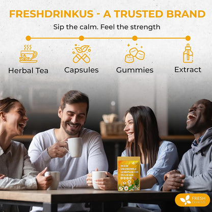FreshDrinkUS, Premium 75 Tea Bags Tulsi Chamomile Lemongrass Herbal Tea | Blend with Holy Basil, Chamomile Flowers & Lemongrass Leaves – Naturally Caffeine-Free, Soothing Herbal Infusion. Vegan