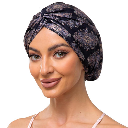 Adjustable Silk Satin Bonnet for Sleeping Hair Wrap, Double Layer Sleep Cap, Night Turban for Large Long Curly Braid Women Men Hair - Matcha Green