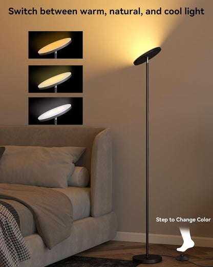 JOOFO Floor Lamp,30W/2400LM Sky LED Modern Torchiere 3 Color Temperatures Super Bright-Tall Standing Pole Light with Remote & Touch Control for Living Room,Bed Room,Office (Black)