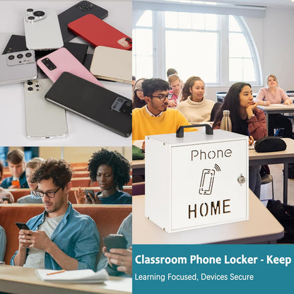 Wooden Phone Lock Box, Cell Phone Locker with 33 Adjustable Dividers | Phone Storage Cabinet with Security Lock & Handle, Desktop Phone Organizer for Classroom, Office & Repair Shops