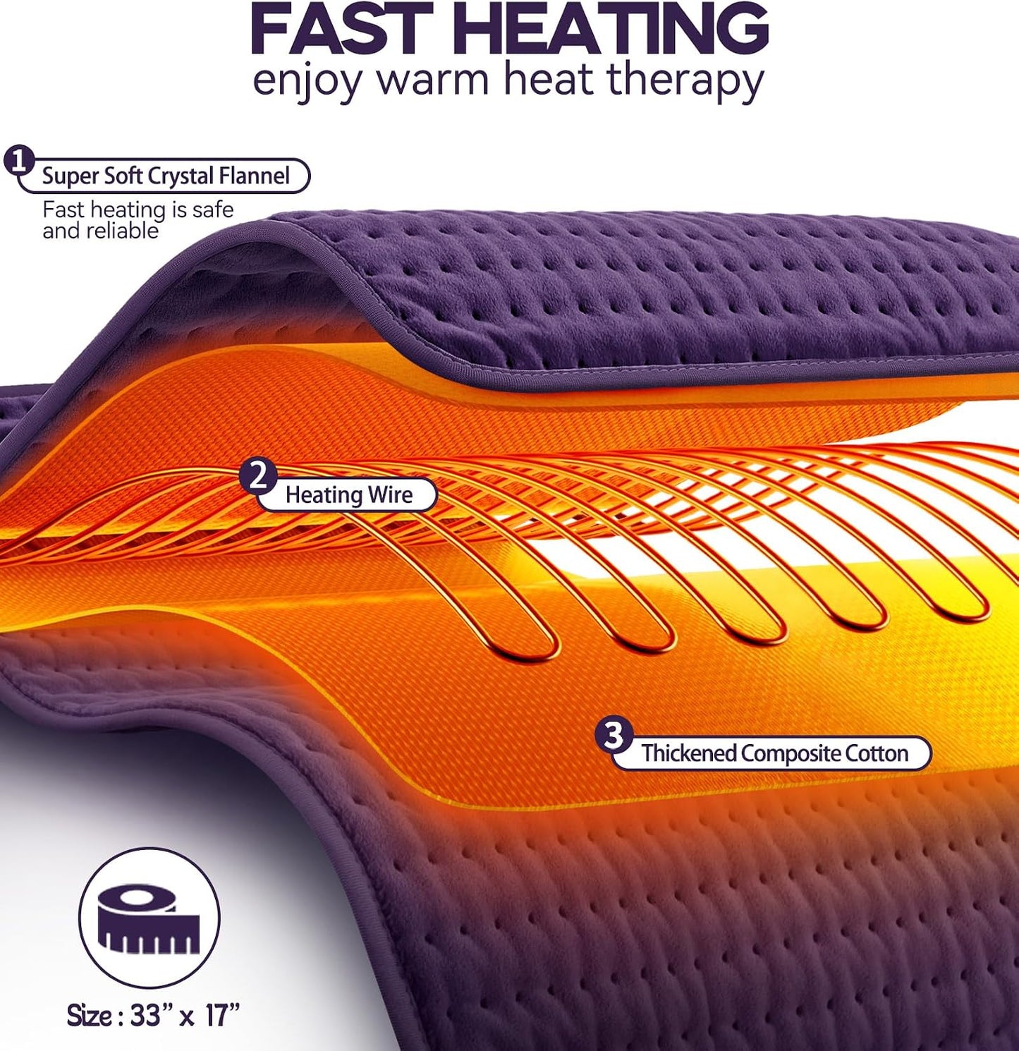 Heating Pad for Back Pain Relief, Extra Large 17"x33" Electric Heat Pad with 6 Heat Settings, 4 Timers, Auto Shut-Off - Machine Washable for Neck Shoulder Cramps, Christmas Gift for Women Mom Wife
