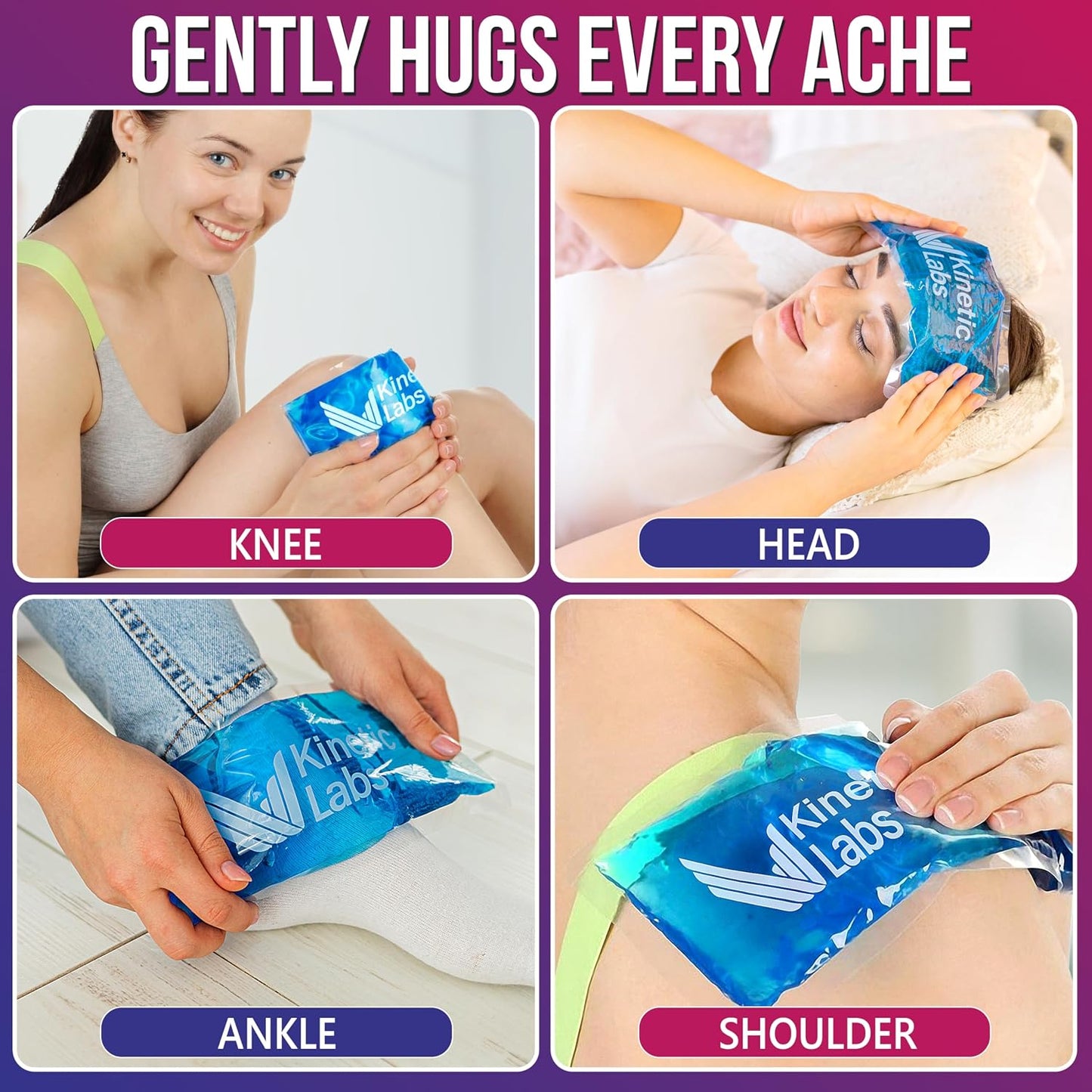 Ice Packs for Injuries Reusable (2 Pack) – Flexible Gel Ice Pack for Knee, Shoulder, Back – Soft Hot & Cold Therapy – Kinetic Labs