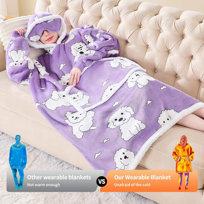 IFNOW Wearable Blanket Hoodie, Oversized Sherpa Fleece Hooded Blanket Sweatshirt with Eye Mask and Pocket, Comfy Long Flannel Blanket for Adults Men,Gifts for Women Mom Girlfriend,MoonFace