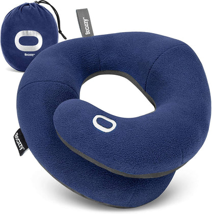 BCOZZY Travel Neck Pillow for Airplane– Patented Double Support for Head, Neck, and Chin. Best for Long Flights, Plane Sleeping, and Car Rides. Adjustable Size. Fully Washable. Carry Bag. Large, Black