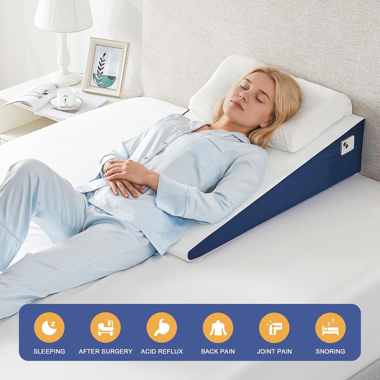 Yojoker Wedge Pillow for Sleeping - 12 Inch Bed Wedge for Headboard Triangle Pillow, Memory Foam Wedges for Acid Reflux, GERD, Snoring, Post Surgery Back Pain Relief, Leg Elevation, Washable Cover