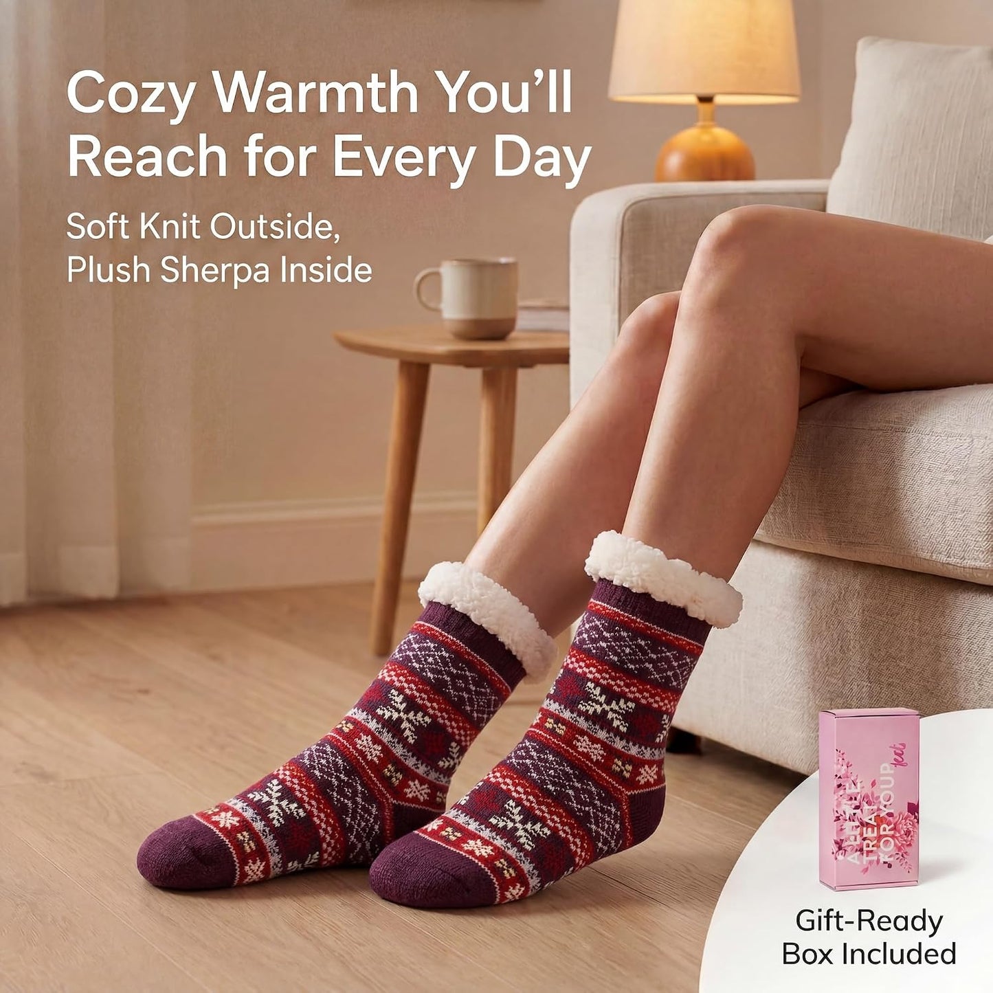Cozylook Fuzzy Slipper Socks for Women with Grips Warm Cozy Soft Non-Slip Winter Socks Cozy Gift Idea