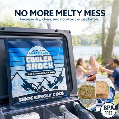 Cooler Shock Reusable Ice Packs for Cooler - Long Lasting Cold Freezer Packs for Coolers and Lunch Boxes - Cooler Ice Packs for Camping Gear, Fishing, Road Trips, Beach Must Haves
