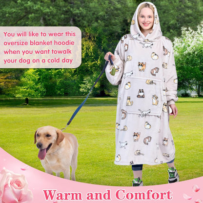 Waitu Wearable Blanket Sweatshirt Gifts for Women and Men, Warm and Cozy Giant Blanket Hoodie, Thick Flannel Blanket with Sleeves and Giant Pocket - Dark Gray