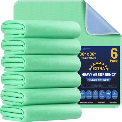 2 Pack 36” x 54” Extra Heavy Absorbency Washable Underpads, Waterproof Nursing Pads Incontinence Bed Pads, Reusable Washable Pee Pads for Dogs, Diaper Changing & Adults, Mattress Protector
