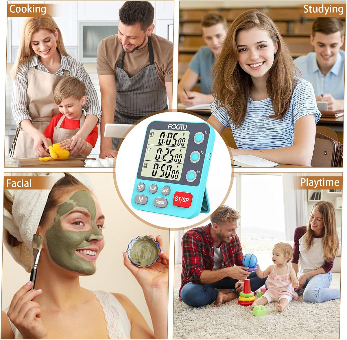 Digital Dual Kitchen Timer, 3-Channel Magnetic Countdown Timer for Cooking