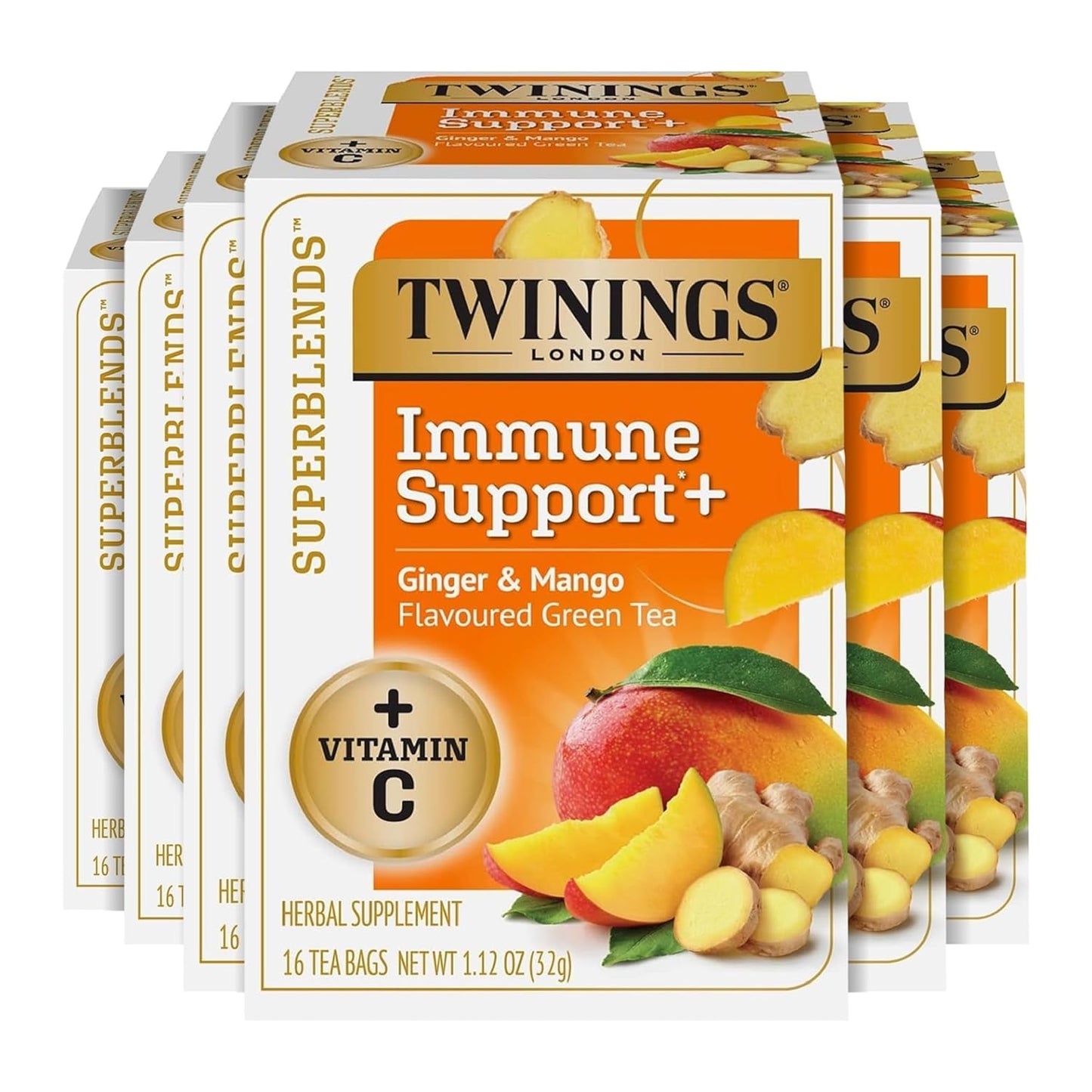 Twinings Peppermint with Probiotics Herbal Tea, 18 Count (Pack of 6), Supports Healthy Digestion, Naturally Caffeine-Free, Enjoy Hot or Iced, 108 Teabags