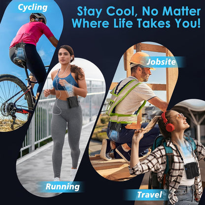 Waist Fan Portable Clip on: 10000mAh Rechargeable Personal Belt Cooling Fan Under Shirt - Cool Body Fans Under Clothes for Outdoor Travel, Walking, Work for Men and Women (Grey)