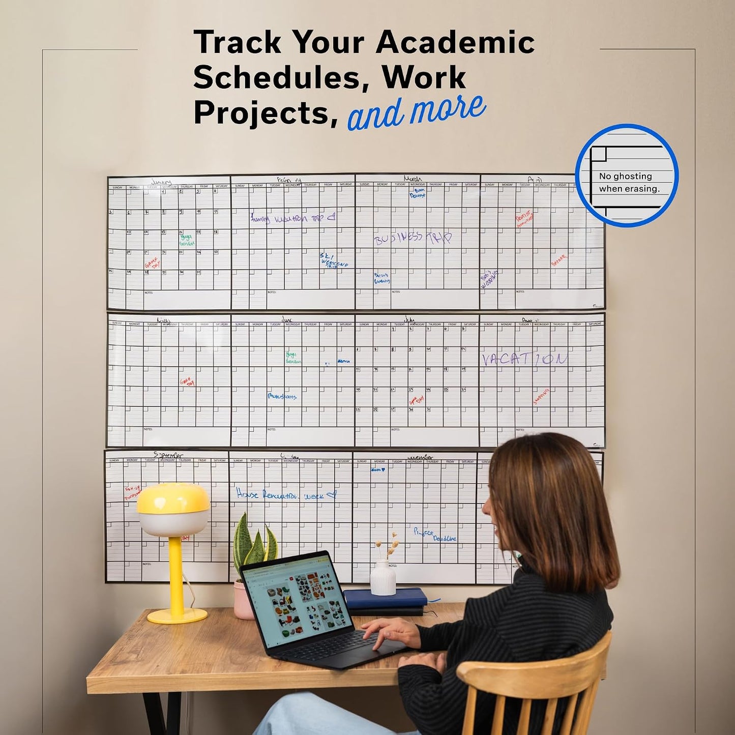 Large Dry Erase Calendar for Wall 36x48, Big Classroom Giant Month, Undated Reusable Family Monthly, Rolled Whiteboard White Board, Calendar Dry Erase Planner for Wall Erasable Large Office 48x36