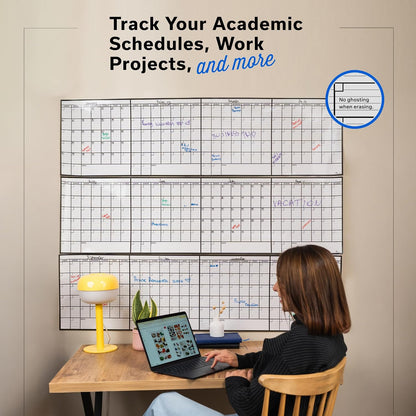 Large Dry Erase Calendar for Wall 36x48, Big Classroom Giant Month, Undated Reusable Family Monthly, Rolled Whiteboard White Board, Calendar Dry Erase Planner for Wall Erasable Large Office 48x36
