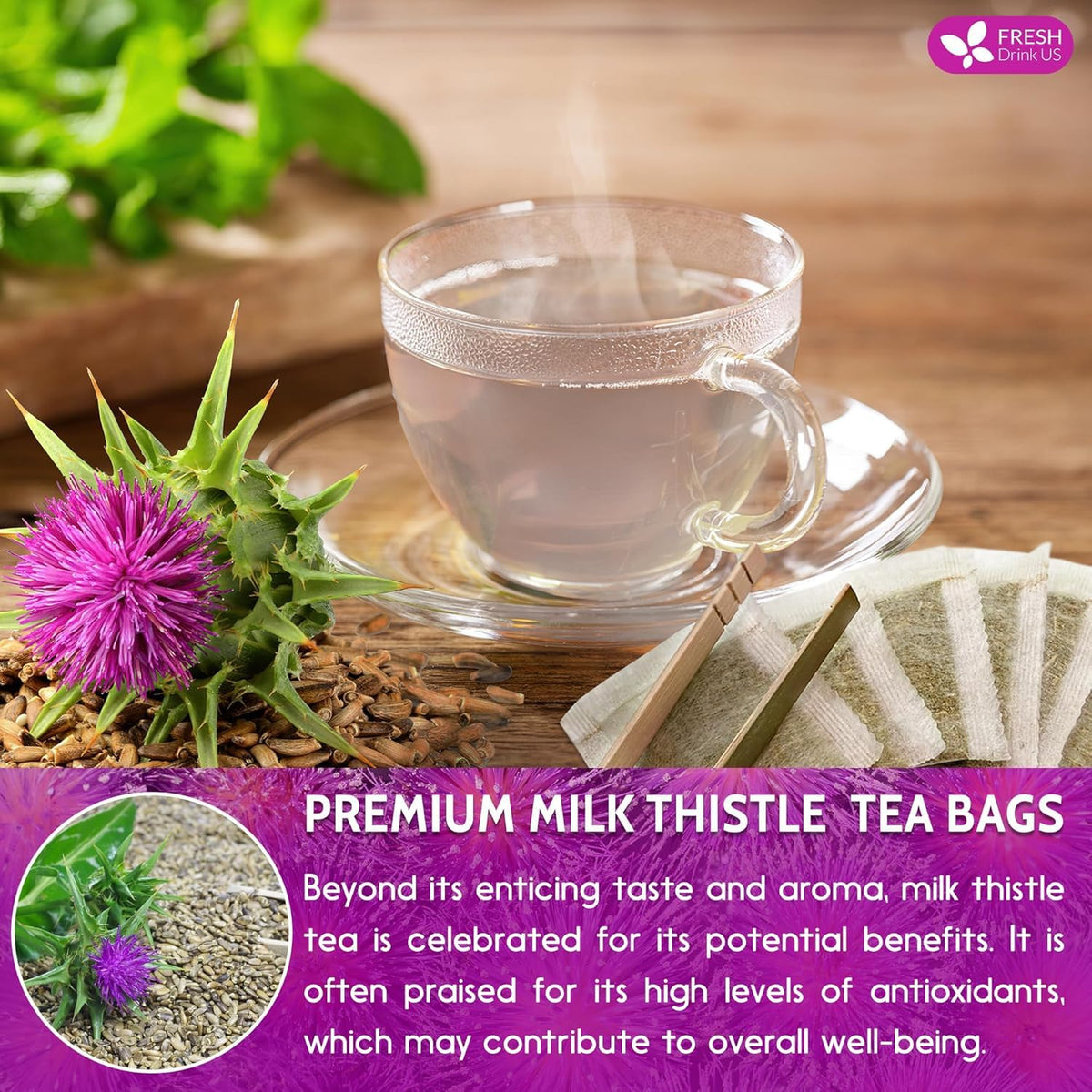 FreshDrinkUS, Premium Milk Thistle Tea, 135 Count, Pure, Caffeine Free