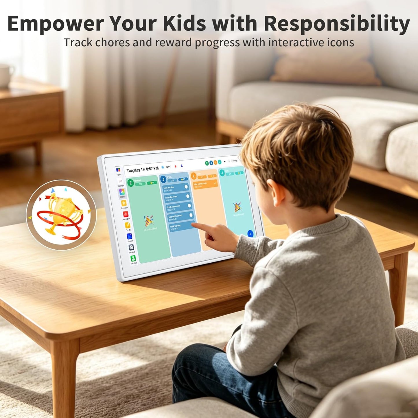 Digital Calendar, 10.1 Inch Electronic Calendar for Family Schedules, Smart Touchscreen Interactive Family Planner with Chore Chart, Meal Planner, Digital Picture Display, Gift for Mom Dad Mother (Wood Grain Color)