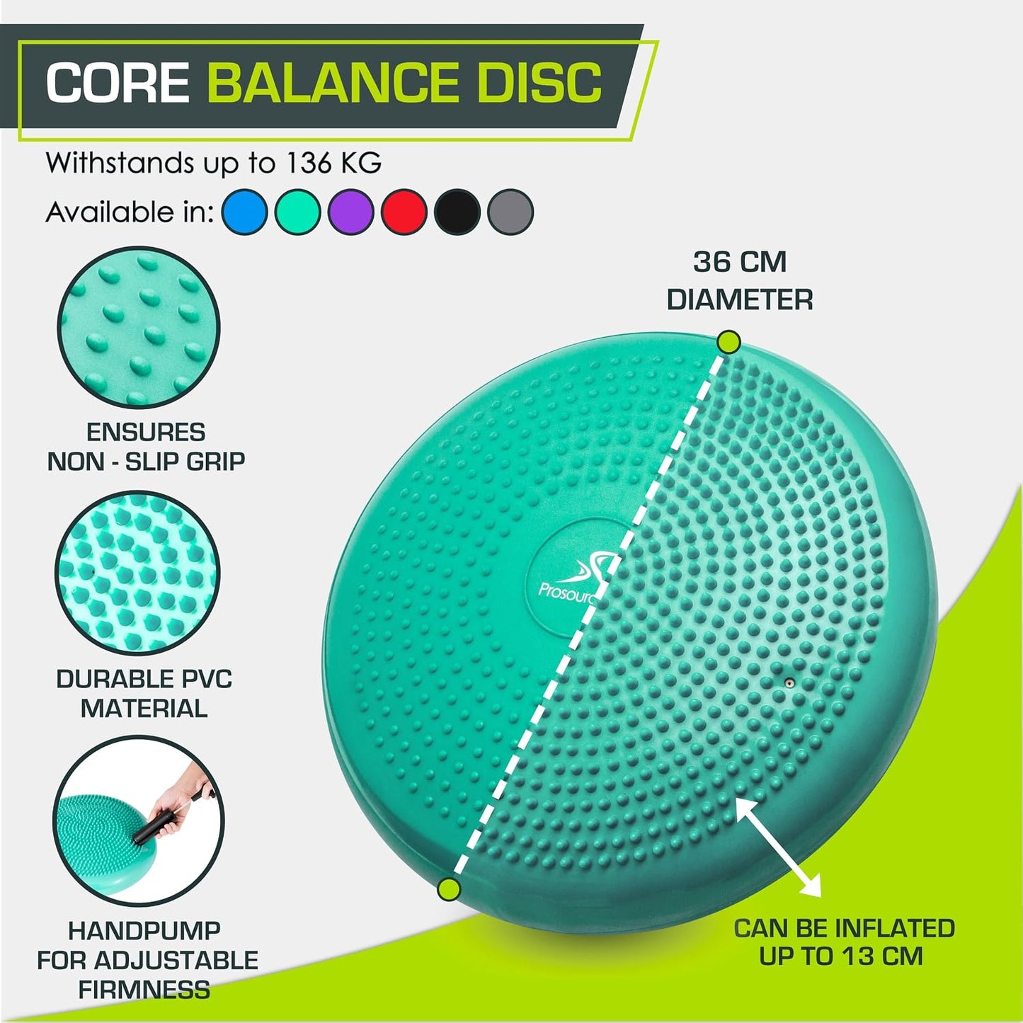 ProsourceFit Core Balance Disc Trainer, 14” Diameter with Pump for Fitness, Balance Training, or Seating; Wobble Board for Core Stability; Flexible Floor Cushions