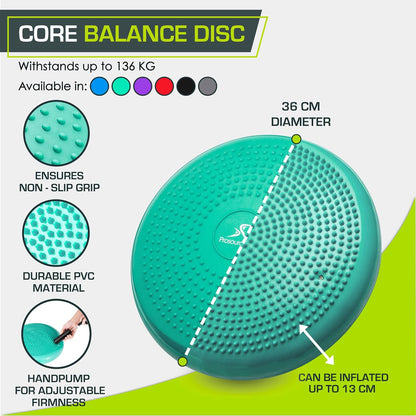 ProsourceFit Core Balance Disc Trainer, 14” Diameter with Pump for Fitness, Balance Training, or Seating; Wobble Board for Core Stability; Flexible Floor Cushions
