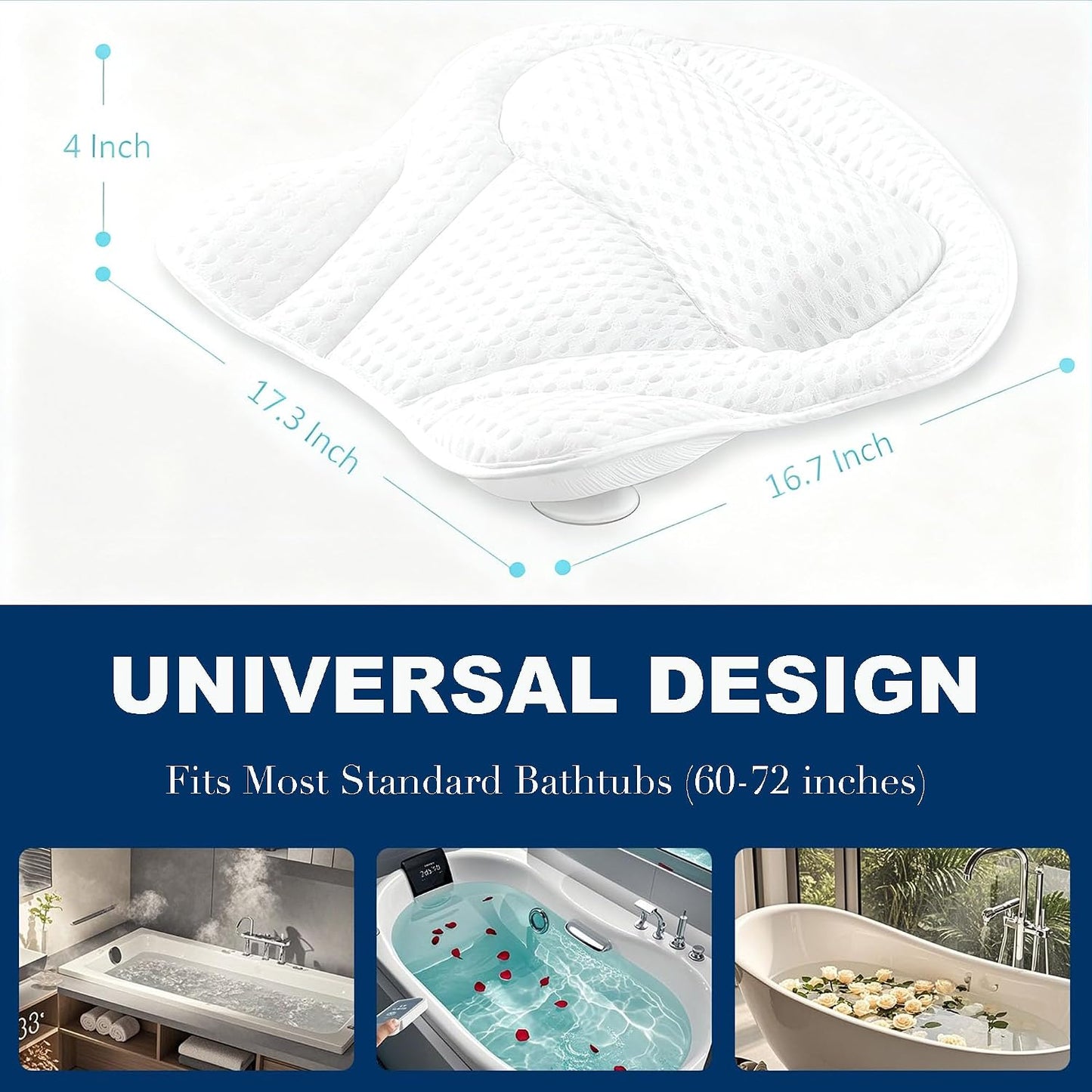 YHan Luxury Bath Pillow for Tub - 4D Mesh Bathtub Pillows for Head and Neck Support with 6 Suction Cups, Washable Spa Bath Accessories & Relaxing Gifts for Women