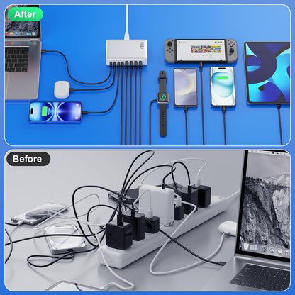 USB C Charger 200W USB C Charger Block,Upgraded GaN III 8-Port Fast Charging Station Hub,PD 65W Laptop Charging Adapter Compatible with MacBook Pro/Air,DELL,Steam Deck,iPhone 16/15/14,Galaxy S23/22
