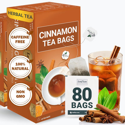 LeafLea Cinnamon Tea Bags, Bold Ground Cinnamon Spice, Sugar-Free, 80 Count