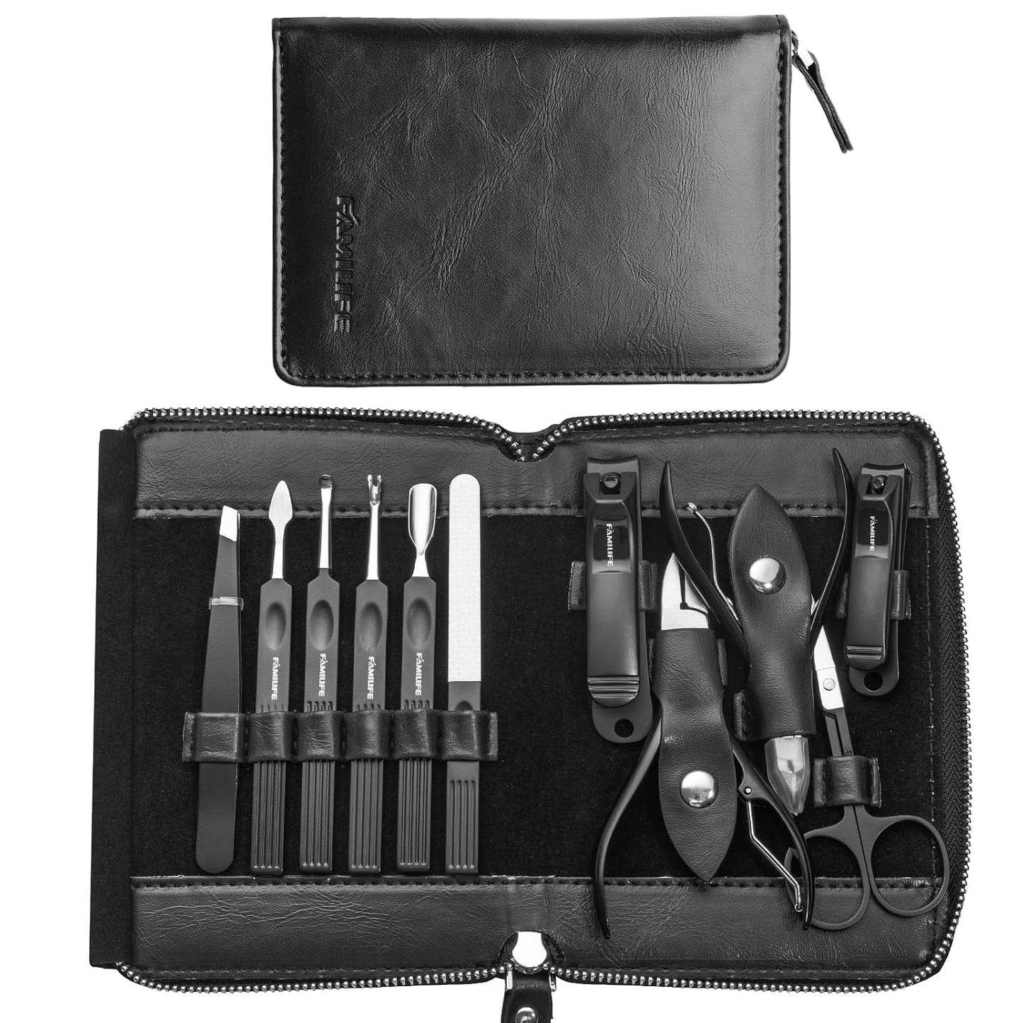 FAMILIFE Gifts for Women, Manicure Set Professional Manicure Kit 11 in 1 Nail Kit Nail Clippers Tools Stainless Steel with Rose Gold Leather Case Travel Sets