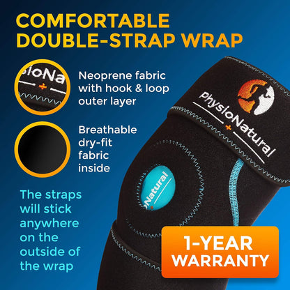 PhysioNatural Ice Pack for Knee Pain Relief, Reusable Gel Ice Wrap for Leg Injuries, Swelling, Knee Replacement Surgery, Cold Compress Therapy for Arthritis, Meniscus Tear and ACL