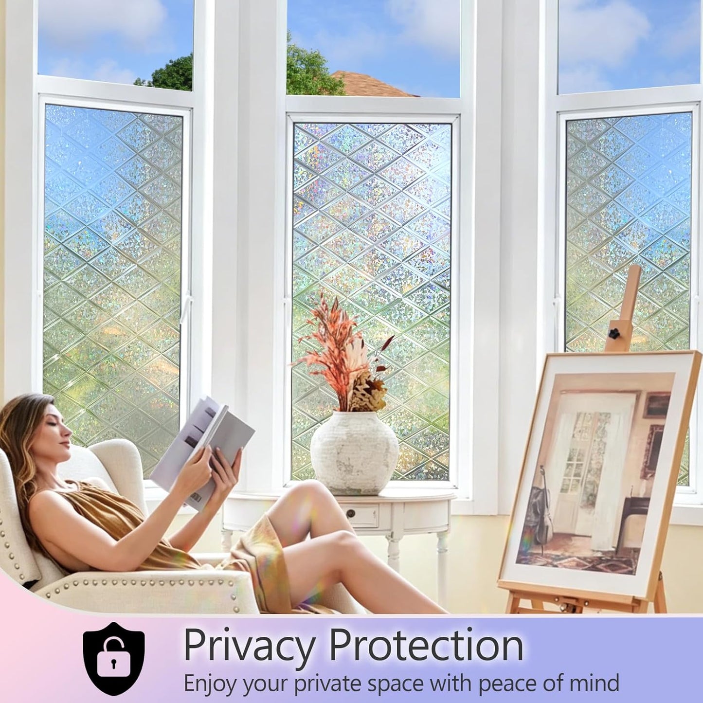 KESPEN Total Blackout Window Film Privacy Static Cling 100% Light Blocking Room Darkening Window Cover Heat Control Anti-UV Glass Sticker Window Tint for Home with Grid Line, 17.5 Inch X 6.5 Feet