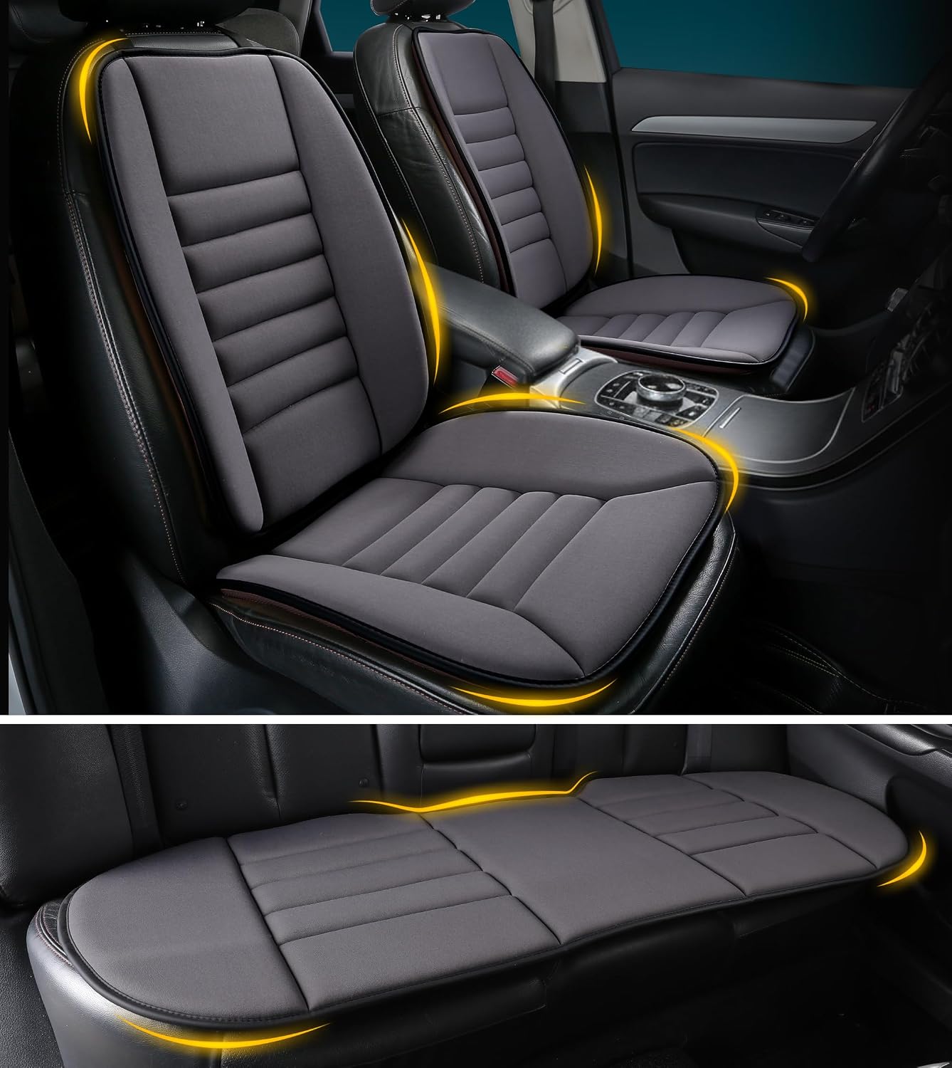 kingphenix Car Seat Cushion with Back Support Pillow: Enhanced Comfort Memory Foam Design for Pain Relief, Ideal for Drivers and Office Use - Ergonomic Lumbar Comfort for Long Sitting - Black
