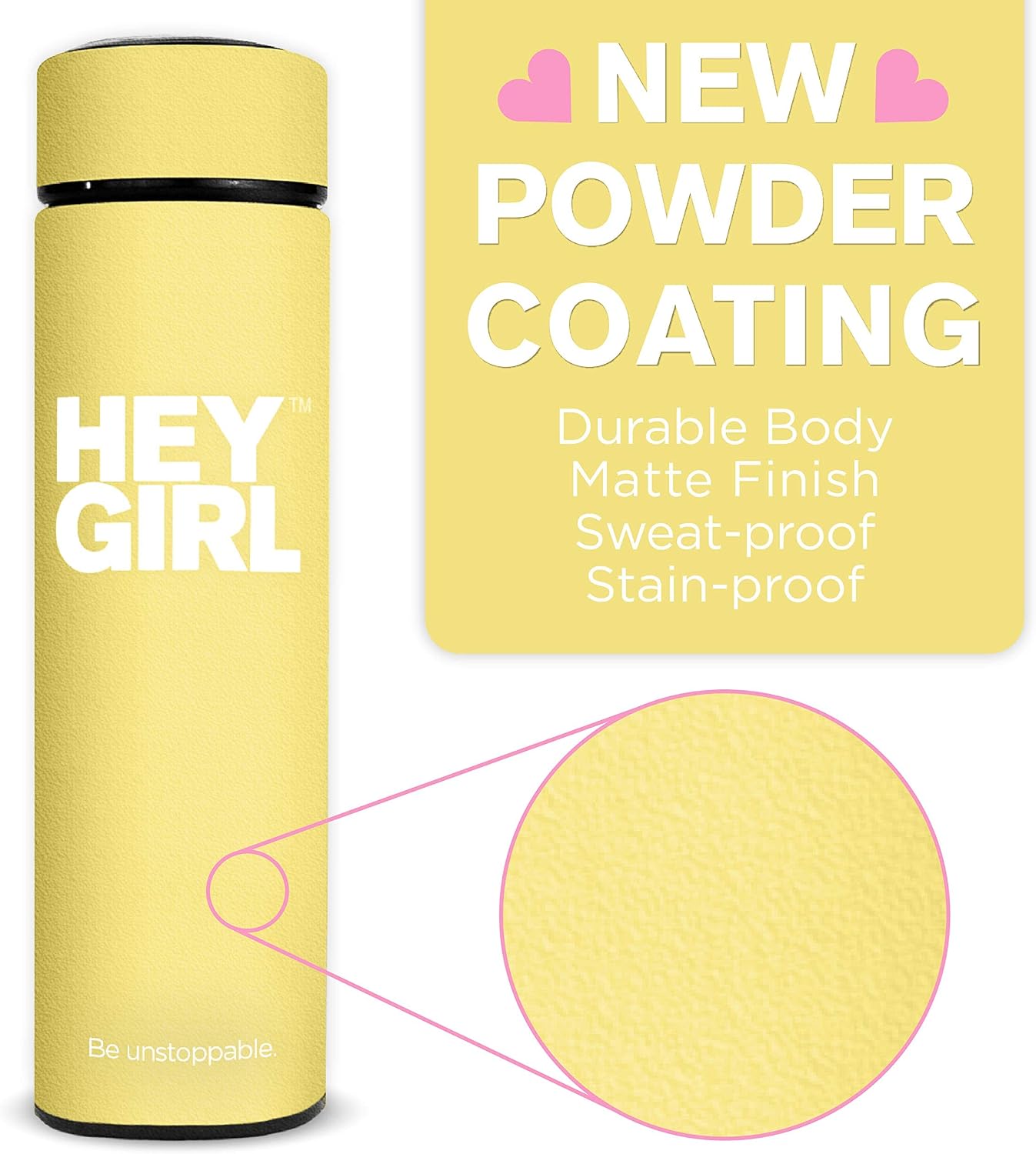 Hey Girl Tea Infuser Bottle 450ml - Insulated Stainless Steel Water Bottle - Tea Tumbler with Tea Diffuser - Portable Travel Mug for Loose Leaf Tea & Infused Water - Tea Lovers Gifts for Women (Pink)