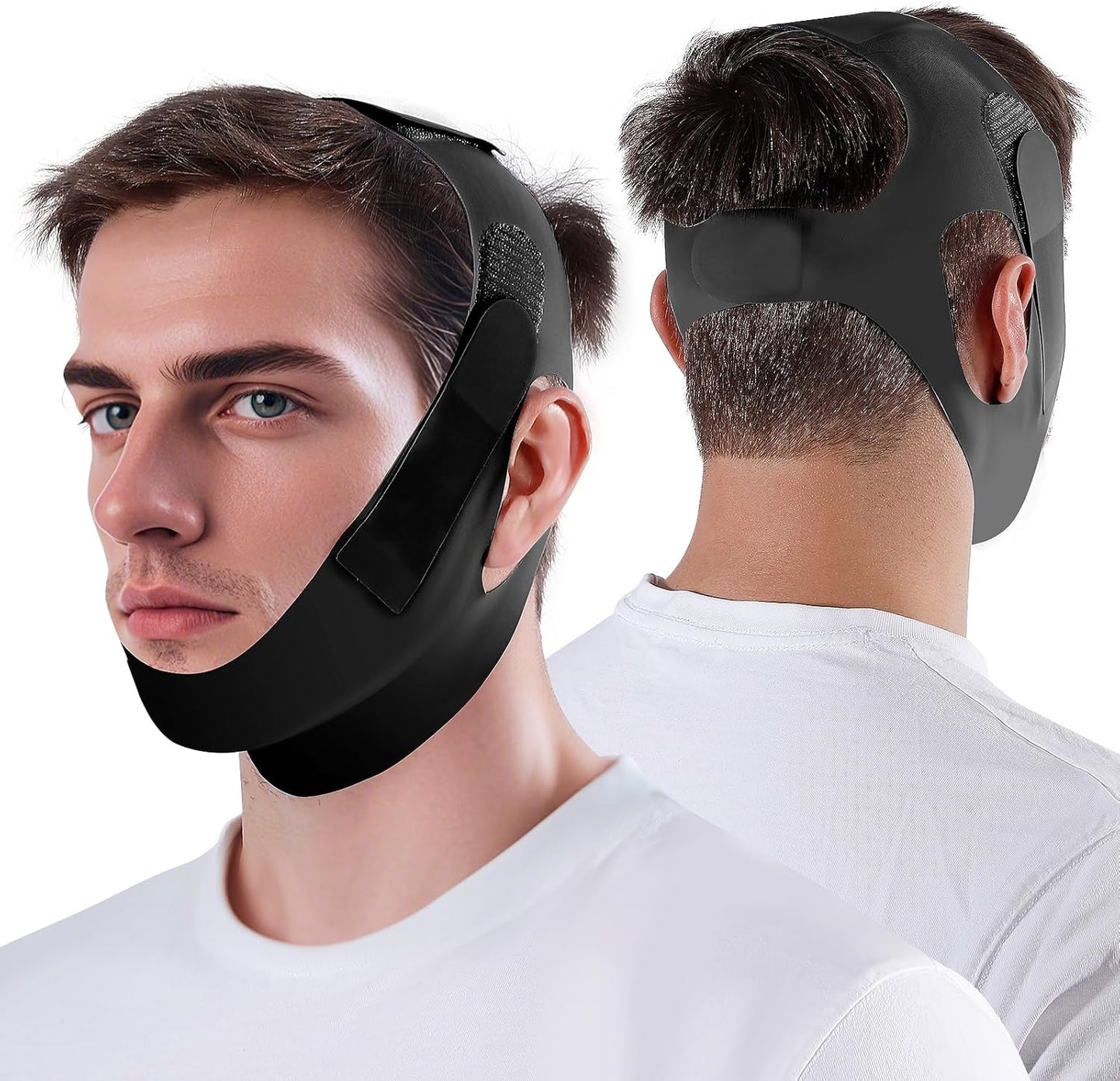 NOIKO Anti Snoring Chin Strap Adjustable, High Elasticity Traceless Chin Strap for Sleeping, Effective Anti Snoring Device, Snore Stopper Breathable and Durable for Adult (Black, M)