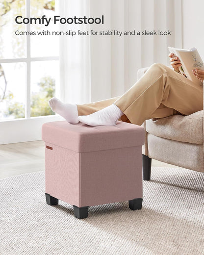 SONGMICS Storage Ottoman, Small Ottoman Foot Rest with Legs, 12.6 x 15.7 x 13.2 Inches Foot Stool, Load up to 660 lb, for Living Room, Bedroom, Dorm, Slate Gray ULSF012G01