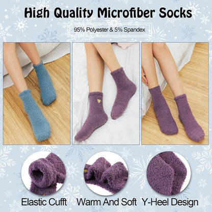 LANLEO 5/6 Pairs Womens Super Soft Fuzzy Plush Warm Winter Home Sleeping Slipper Socks