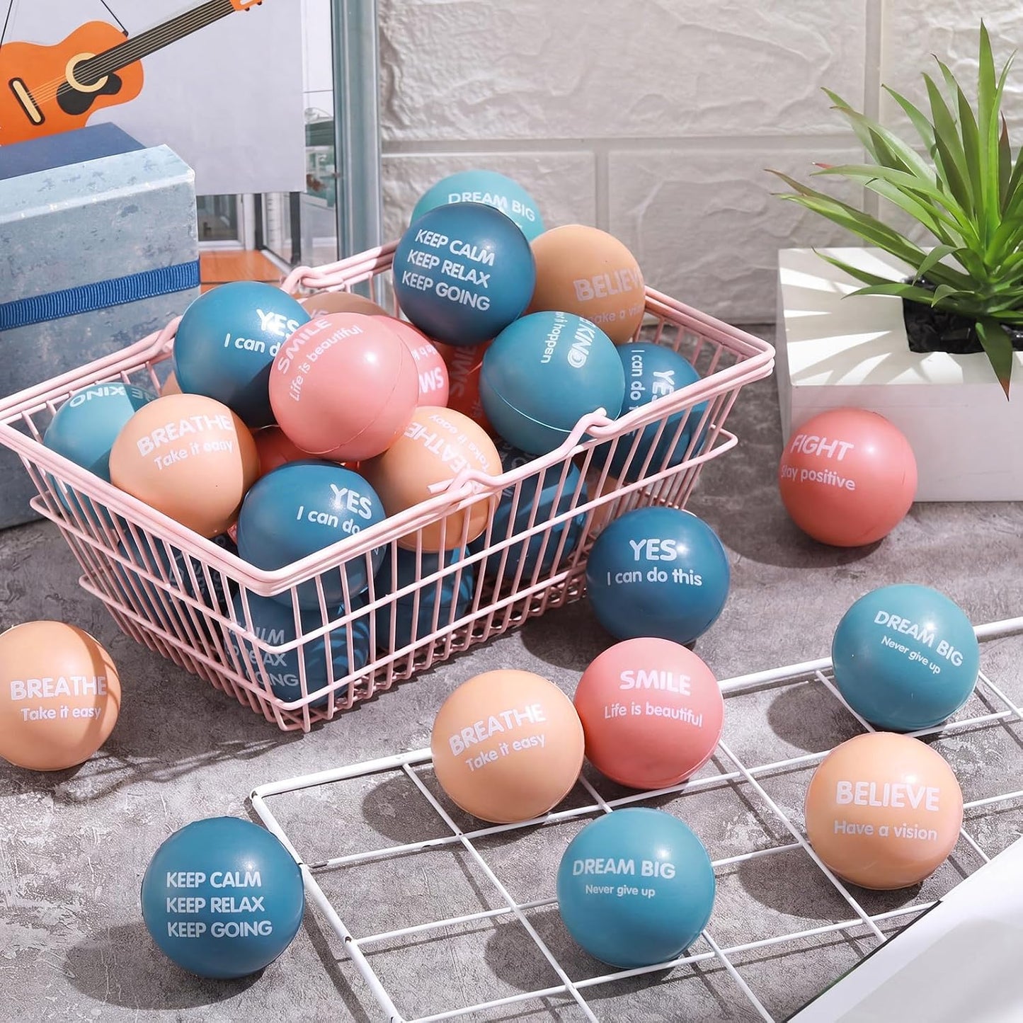 Liliful 100 Pcs Motivational Stress Balls Bulk Inspirational Squeeze Balls for Adults Anxiety Relief Fidget Toys Office Employee Gifts Classroom Rewards 2.2 Inch (Bright Colors)