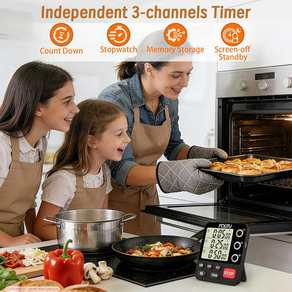 Digital Dual Kitchen Timer, 3-Channel Magnetic Countdown Timer for Cooking