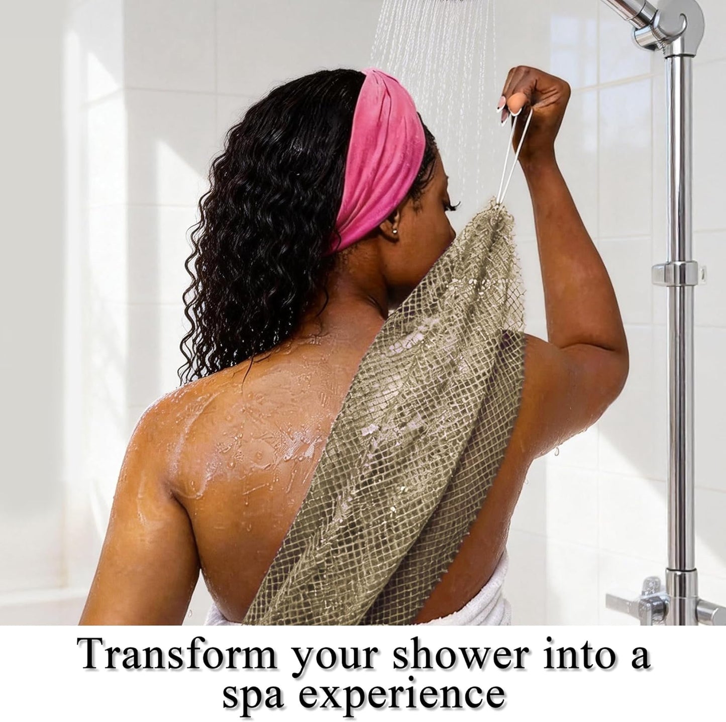 SubSahara Authentic African Net Sponge - 2 Pack Exfoliating Bath & Shower Loofah Sponge for Body & Face, Gentle Scrubber for All Skin Types, Travel, Durable Polyester (Olive Green & Light Green)