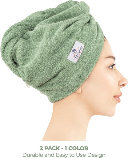American Soft Linen 100% Cotton Hair Towels for Women, Head Towel Cap, Cotton Hair Turban Towel Wrap for Long Curly Anti Frizz Hair, Soft and Absorbent Cotton Hair Towels 2 Pack, White