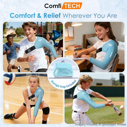 ComfiTECH Youth Shoulder Arm Ice Pack Wrap for Young Pitchers, Ice Arm Sleeve for Teen Volleyball Players, Flexible Cold Application for Throwing Recovery, Elbow Joint & Muscle Comfort, Large